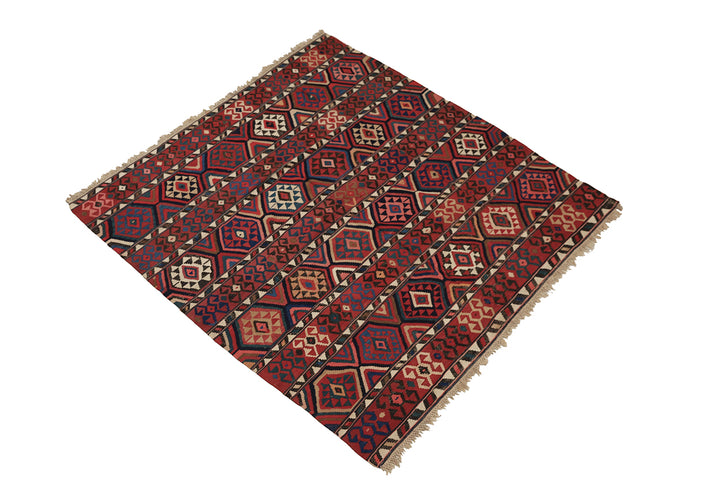 Authentic 8'2" x 9'2" antique Caucasian Shirvan kilim with colorful vegetable dyes, curated by Ariana Rugs in West Hollywood.