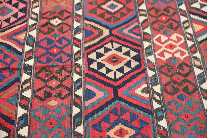 Authentic 8'2" x 9'2" antique Caucasian Shirvan kilim with colorful vegetable dyes, curated by Ariana Rugs in West Hollywood.