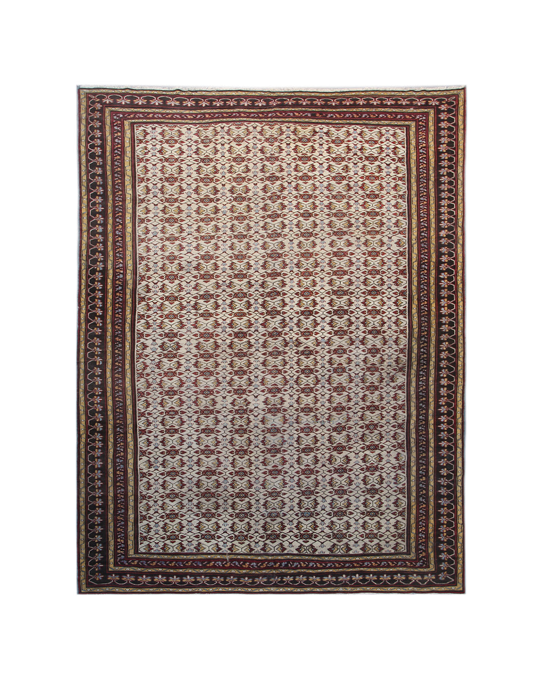10'x18' antique ivory Indian Agra-style rug in burgundy and ivory hand-knotted wool from Ariana Rugs
