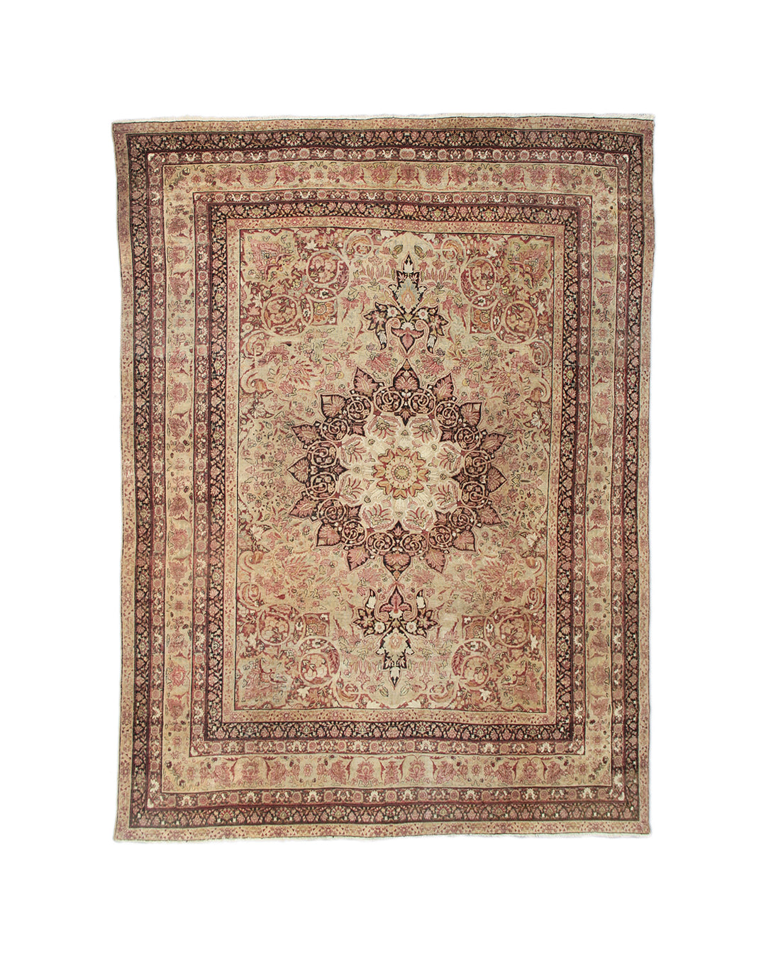 19th Century Antique Kermanshah Rug | 8x11 Gold, Tobacco & Pink