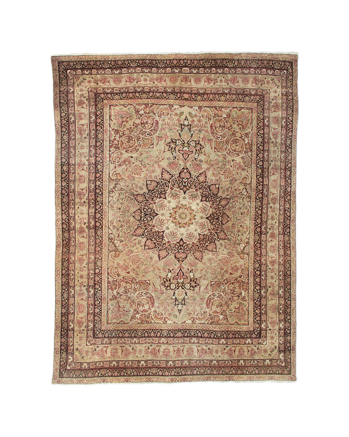 19th Century Antique Kermanshah Rug | 8x11 Gold, Tobacco & Pink