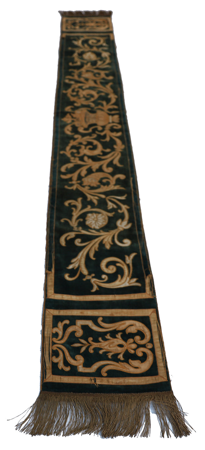 13"x97" Antique Lambrekine Textile | Appliqué Embroidery | Table Runner