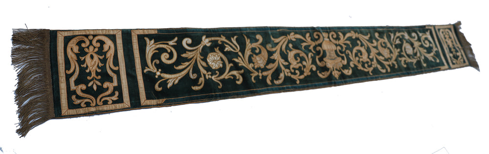 13"x97" Antique Lambrekine Textile | Appliqué Embroidery | Table Runner