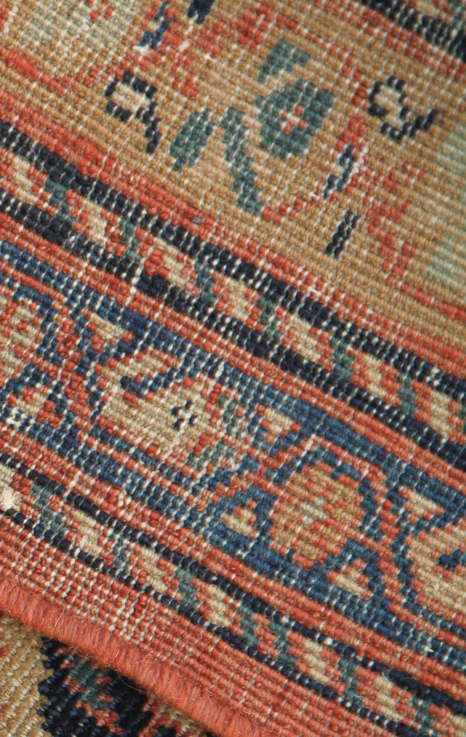 16'4" x 12'2" Antique Persian Farahan hand-knotted wool area rug in rust, navy, and white colors featuring fine antique weaving details.