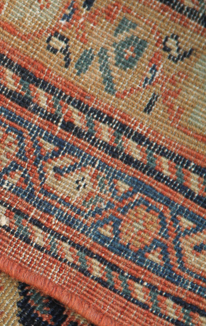 16'4" x 12'2" Antique Persian Farahan hand-knotted wool area rug in rust, navy, and white colors featuring fine antique weaving details.