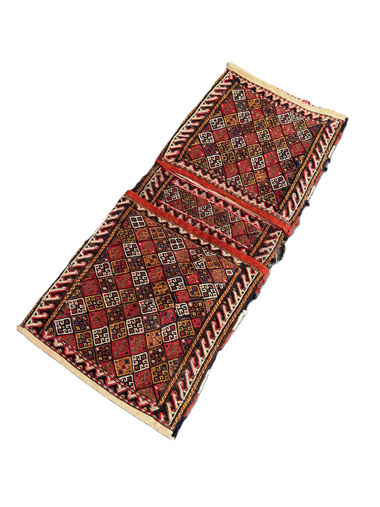 Handwoven Persian Tribal Dowry Saddle Bag - Geometric Detail