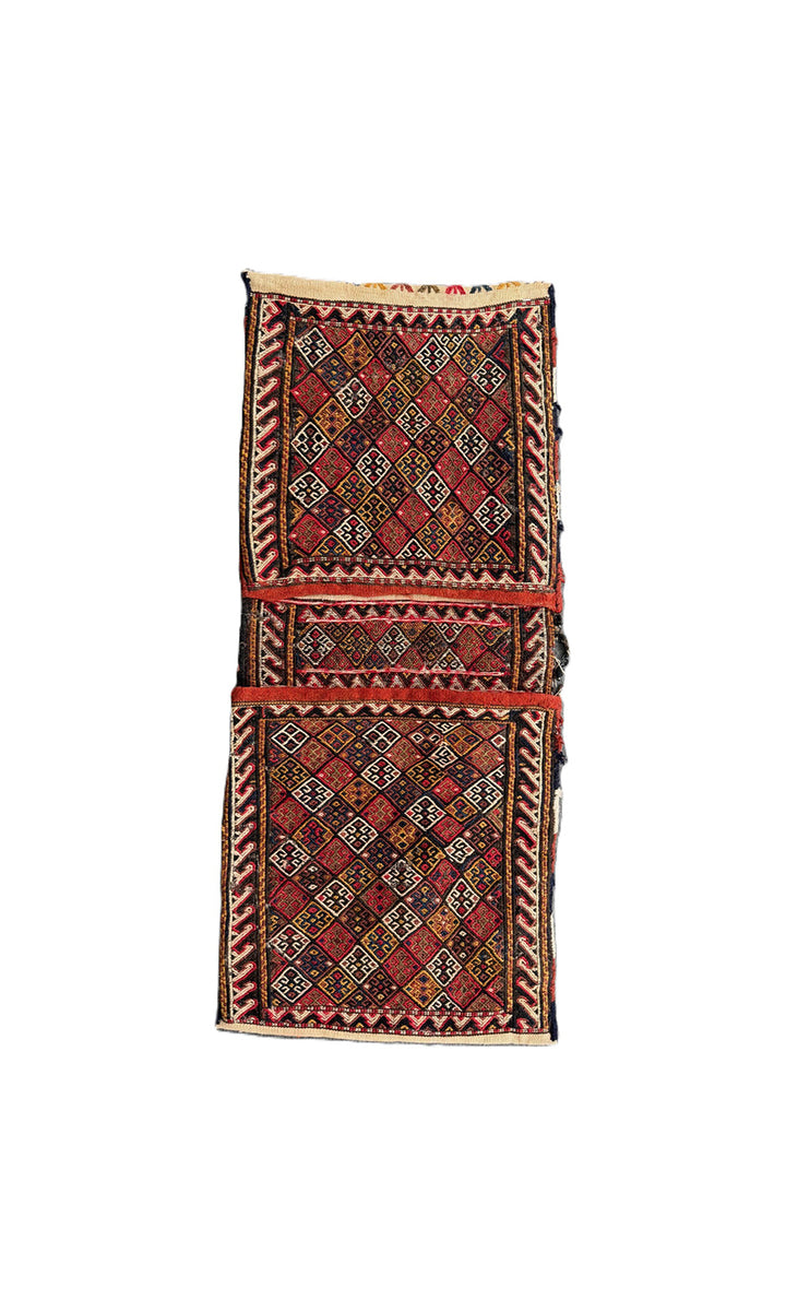 Handwoven Persian Tribal Dowry Saddle Bag - Geometric Detail