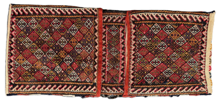 Handwoven Persian Tribal Dowry Saddle Bag - Geometric Detail