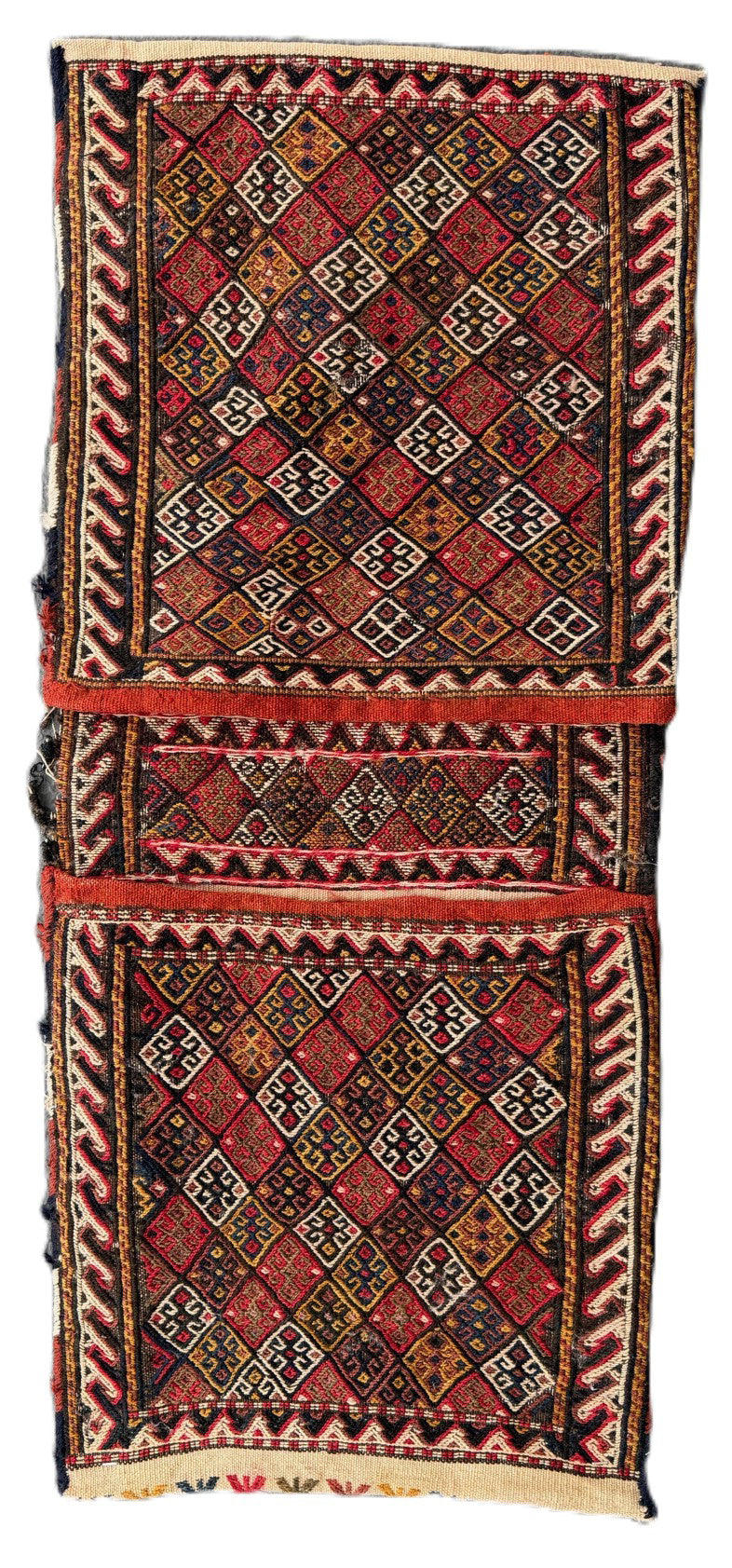 Handwoven Persian Tribal Dowry Saddle Bag - Geometric Detail