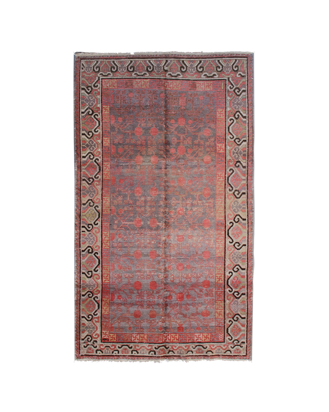 Antique Samarkand Khotan Rug 4x7 | Grey Pink Ivory Wool Area Rug | Pomegranate Design