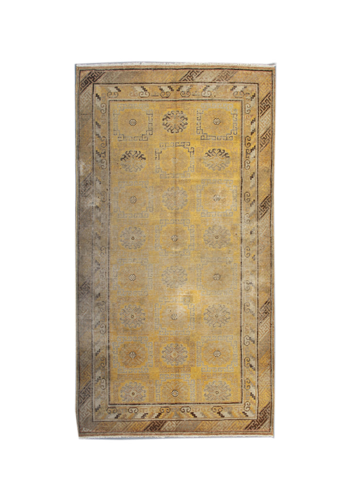 Antique Samarkand Khotan Rug 4x8 | Yellow Gold Geometric Wool Area Rug