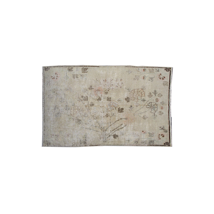 Authentic 2nd quarter 20th century antique hand-knotted Samarkand Khotan wool rug with distressed washed-out pink brown and beige botanical design