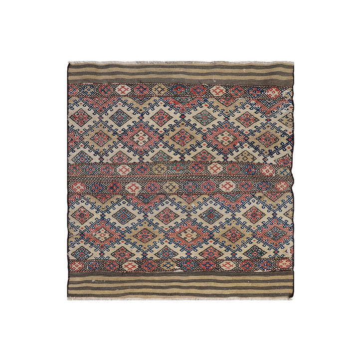 Antique Shahsavan Soumak Kilim | Handwoven Mafrash Wool Rug c.1900 3'x3'