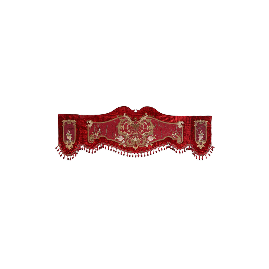 Antique European Textile | Rare Velvet Valance with Gold Embroidery & Tassel Trim