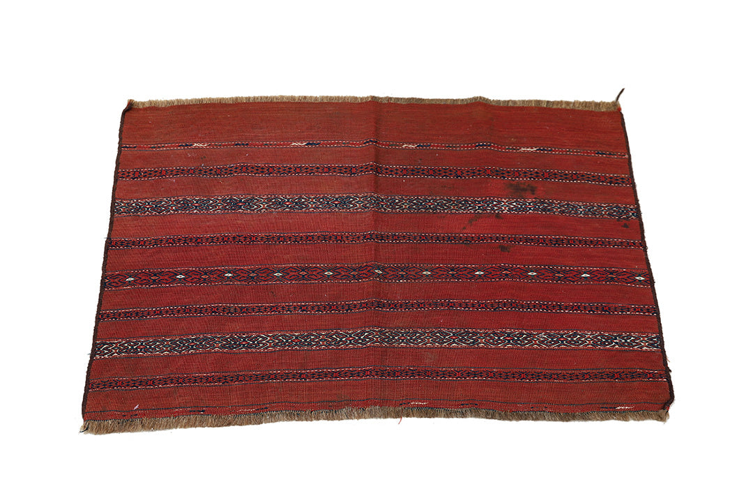 Antique Turkman Juwal | Handwoven Soumak & Kilim Weave | Geometric Tribal Design