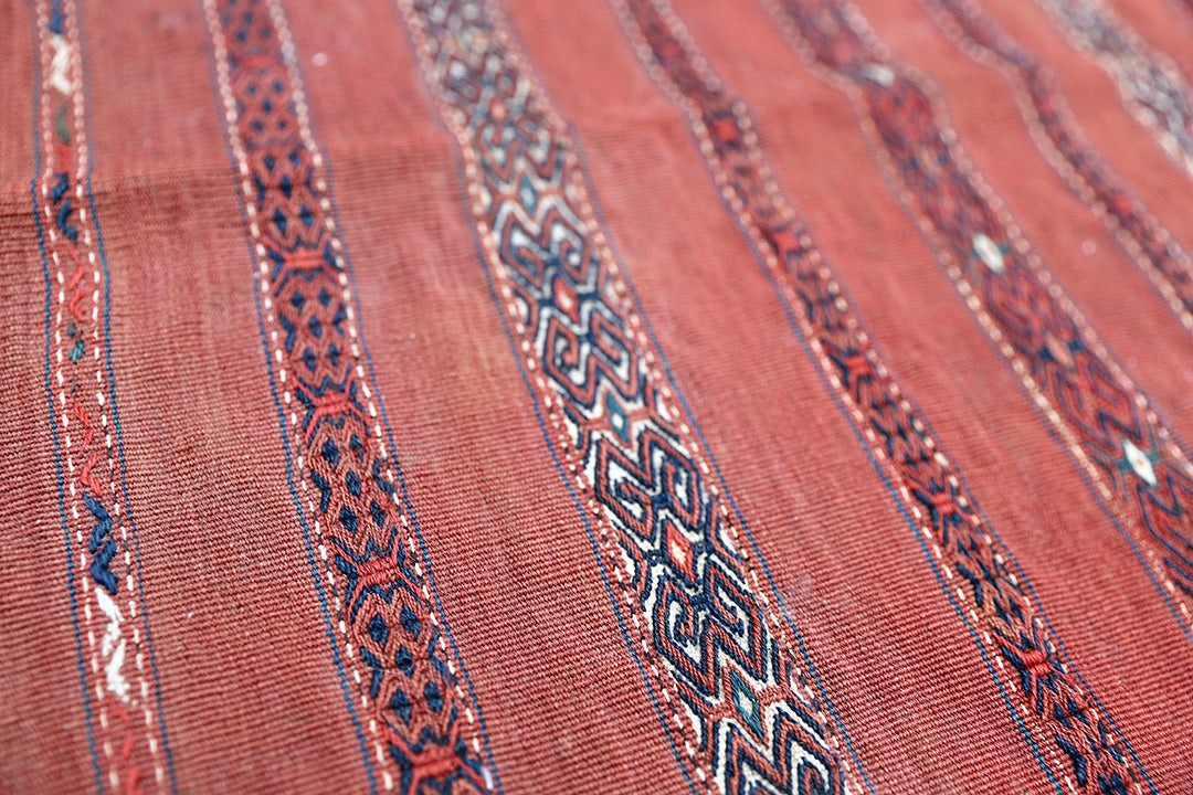 Close-up of a red fabric with intricate patterns