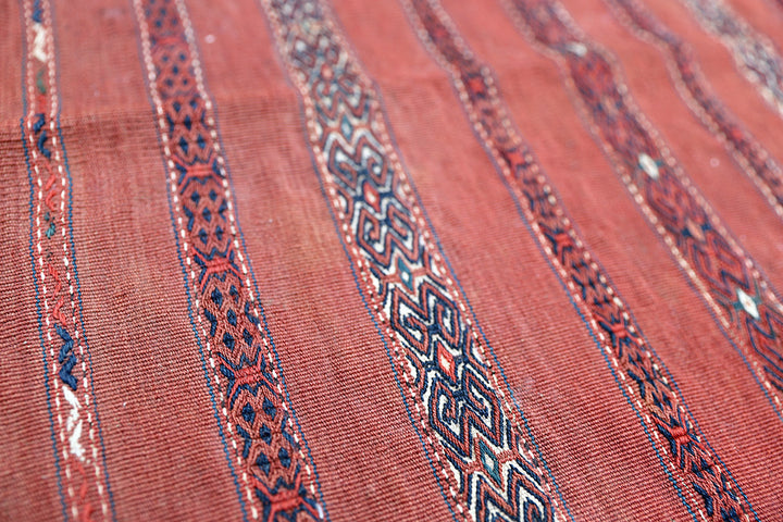 Close-up of a red fabric with intricate patterns