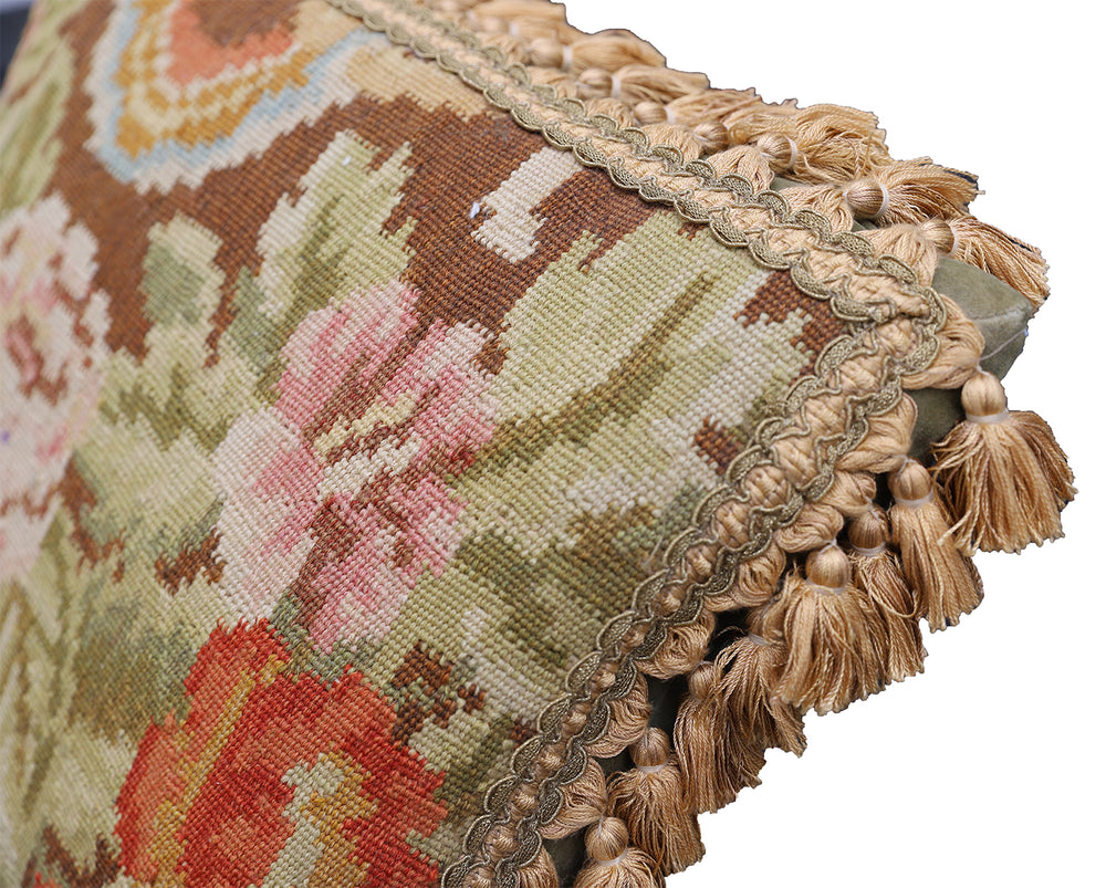 Handwoven 21x18 beige floral Bessarabian style kilim throw pillow crafted from organic wool by Ariana Rugs