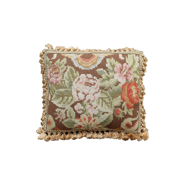 Handwoven 21x18 beige floral Bessarabian style kilim throw pillow crafted from organic wool by Ariana Rugs