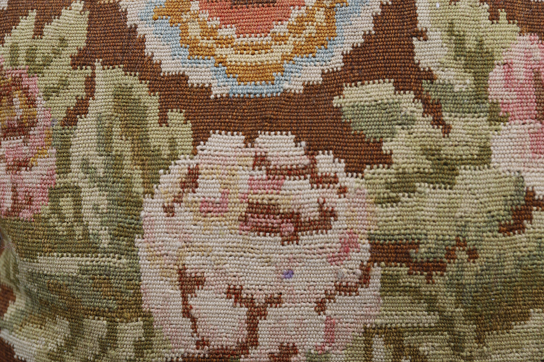 Handwoven 21x18 beige floral Bessarabian style kilim throw pillow crafted from organic wool by Ariana Rugs
