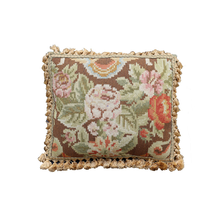 Handwoven 21x18 beige floral Bessarabian style kilim throw pillow crafted from organic wool by Ariana Rugs