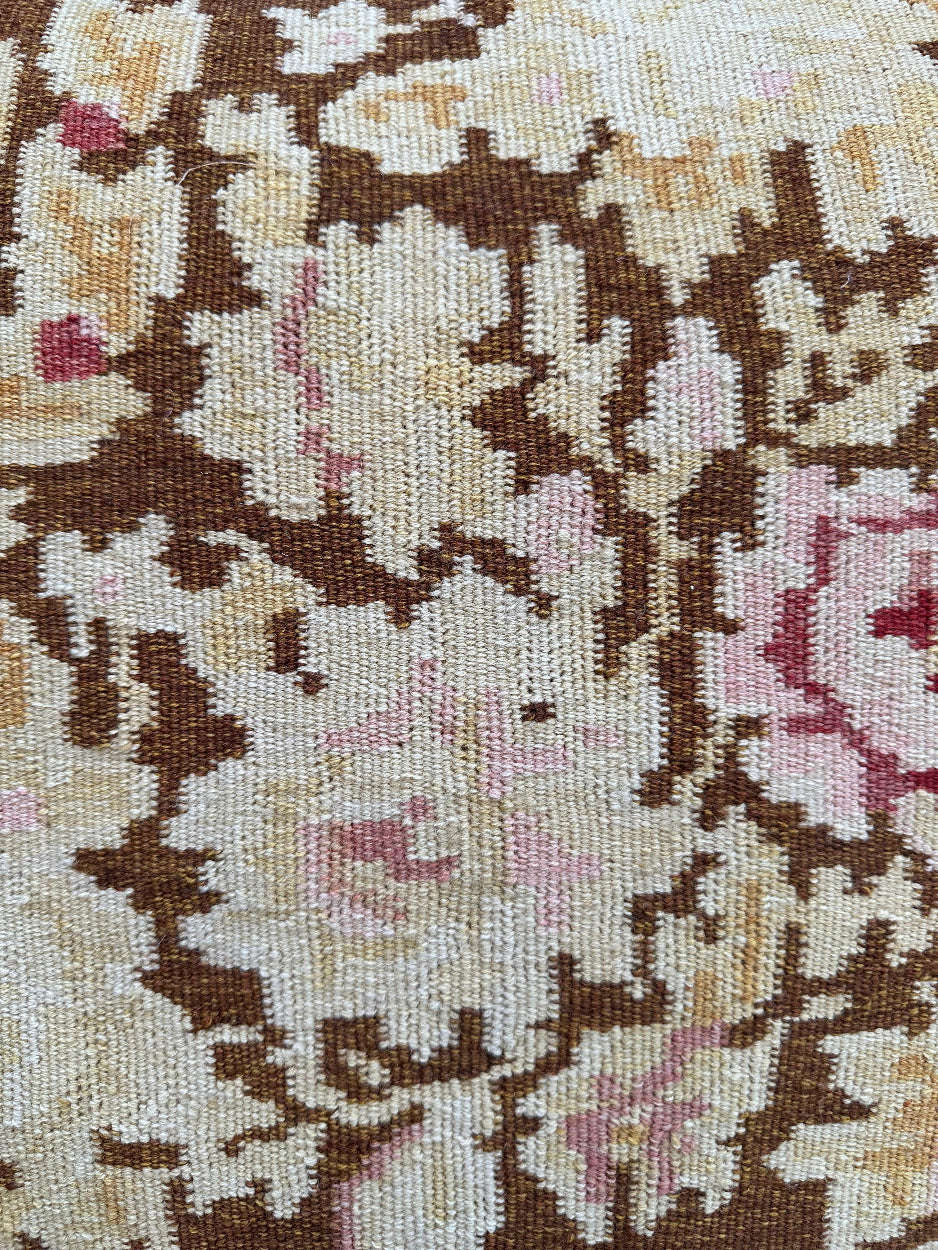 Handwoven 21x22 brown and beige floral wool flatweave kilim throw pillow cover by Ariana Rugs