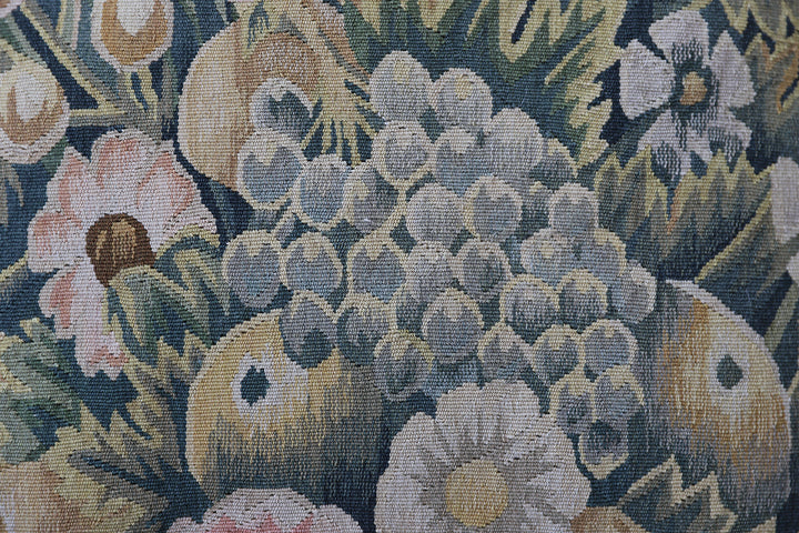 Handwoven 23x23 green and gold floral Aubusson style wool and silk throw pillow cover with border tassels by Ariana Rugs