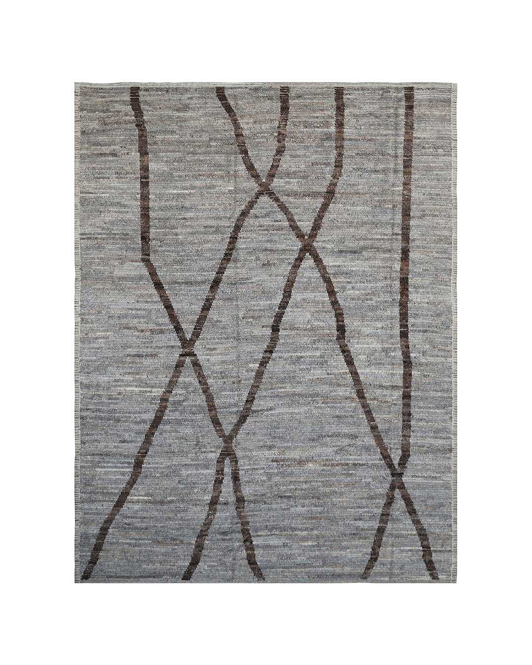 Luxury 8x11 camel brown and grey hand-knotted Moroccan Barchi rug from Ariana Rugs West Hollywood