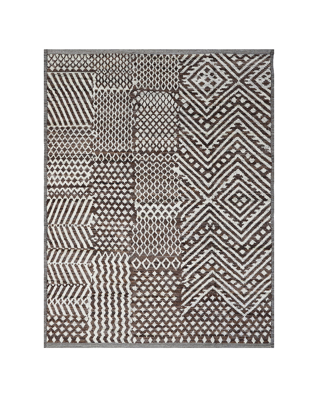 Ariana Barchi Collection 9x12 Moroccan Style Dark Brown White Shaggy Geometric Rug