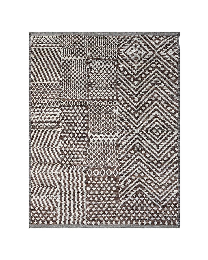 Ariana Barchi Collection 9x12 Moroccan Style Dark Brown White Shaggy Geometric Rug