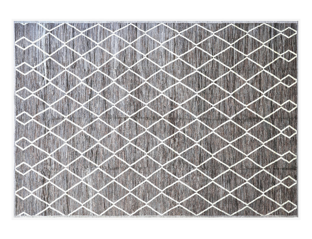 Luxury 13x20 grey and white hand-knotted shaggy Barchi rug from Ariana Rugs West Hollywood