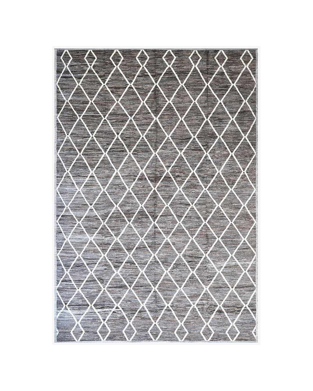 Luxury 13x20 grey and white hand-knotted shaggy Barchi rug from Ariana Rugs West Hollywood