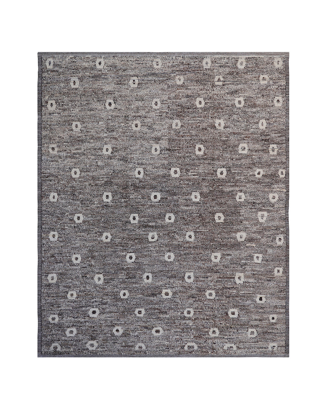 Ariana Barchi 9x11 hand-knotted grey and brown wool rug featuring an authentic Moroccan style design