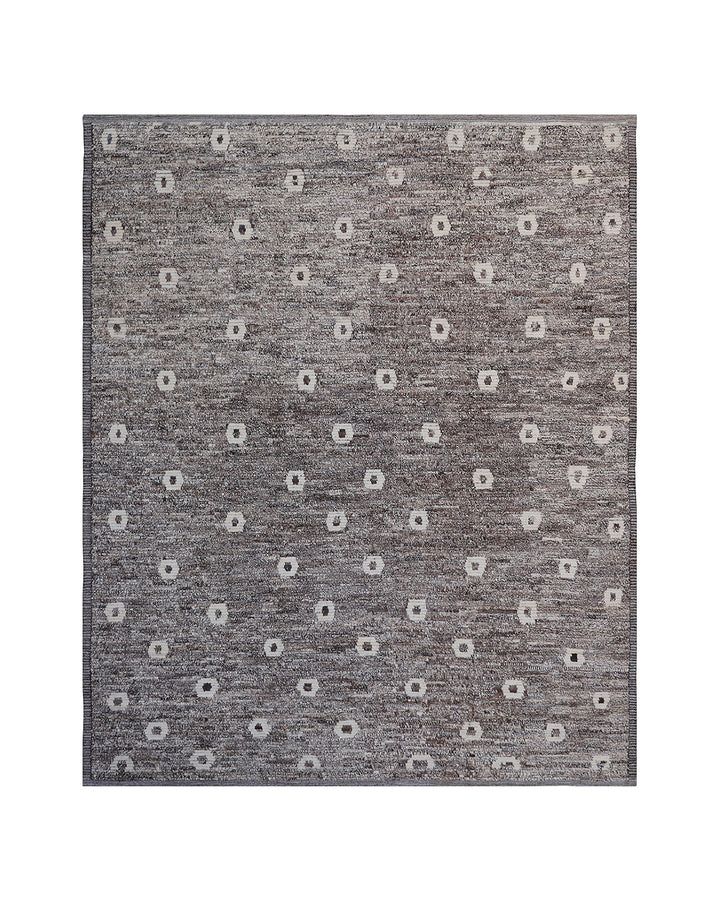 Ariana Barchi 9x11 hand-knotted grey and brown wool rug featuring an authentic Moroccan style design