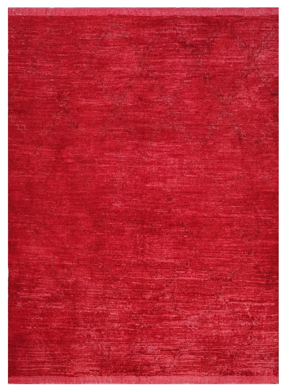 Authentic Ariana Barchi Moroccan Style Luxury Solid Red Shaggy Wool Rug