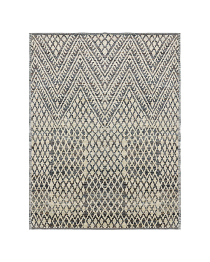 Ariana Barchi Collection: Hand-Knotted Black and White Geometric Moroccan Style Rug