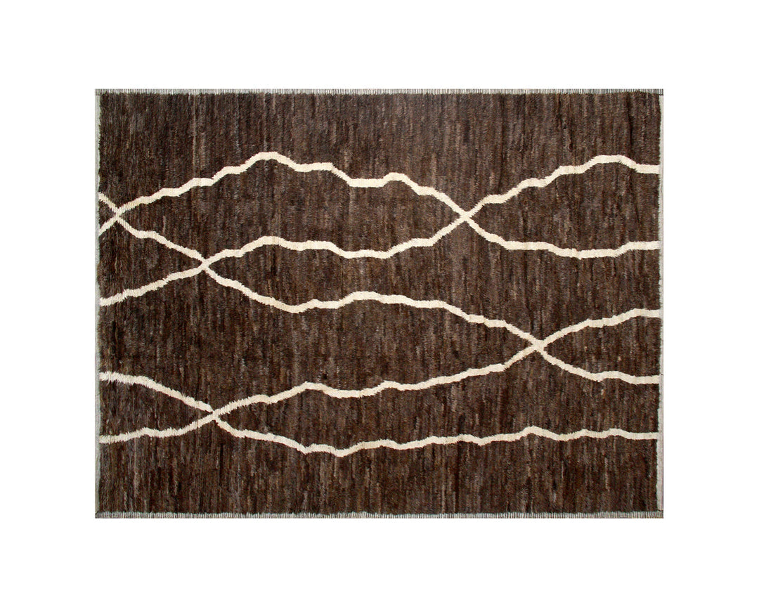 Authentic Ariana Barchi Moroccan Style Large Dark Brown Shaggy Wool Rug