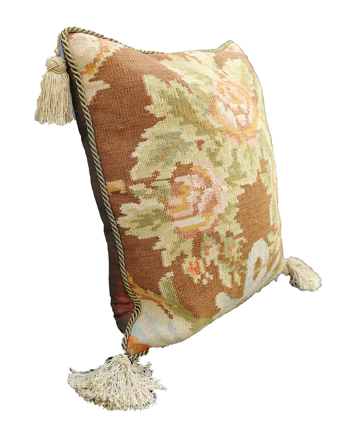 20x20 Ariana Bessarabian handwoven organic wool kilim pillowcase featuring traditional floral patterns
