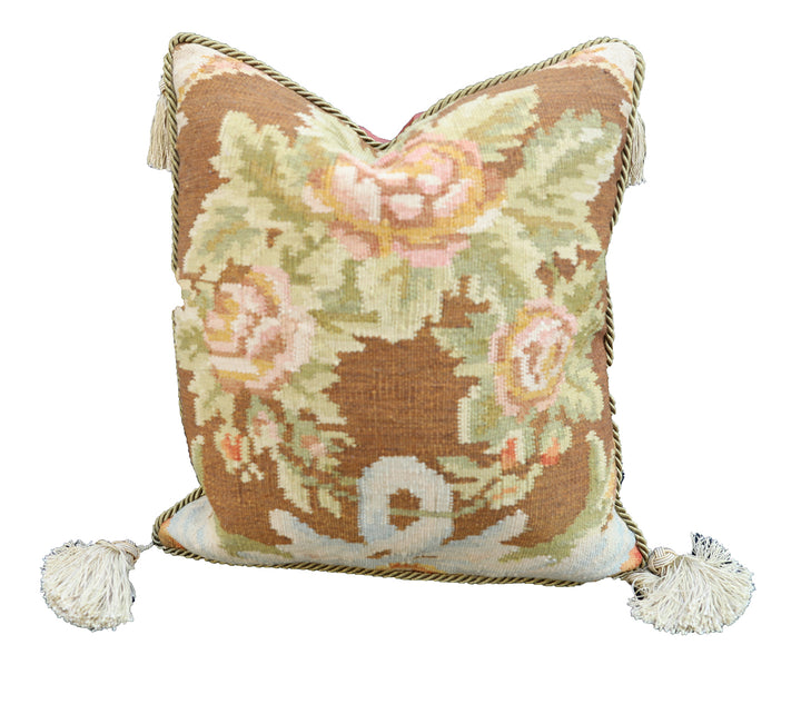 20x20 Ariana Bessarabian handwoven organic wool kilim pillowcase featuring traditional floral patterns