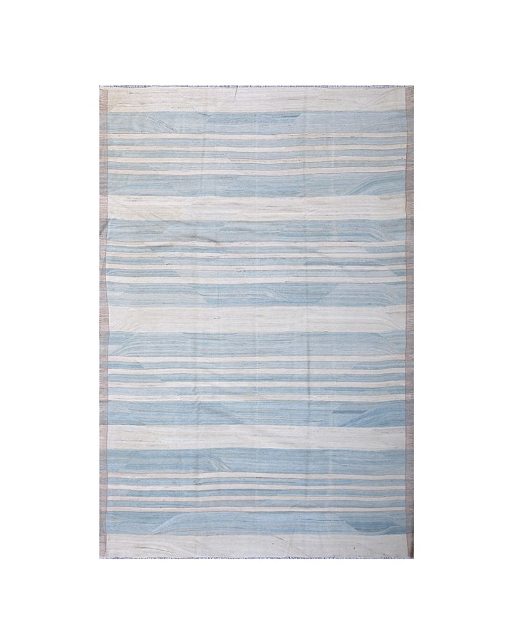 8'x10' Ariana Hand Woven Blue and White Striped Kilim