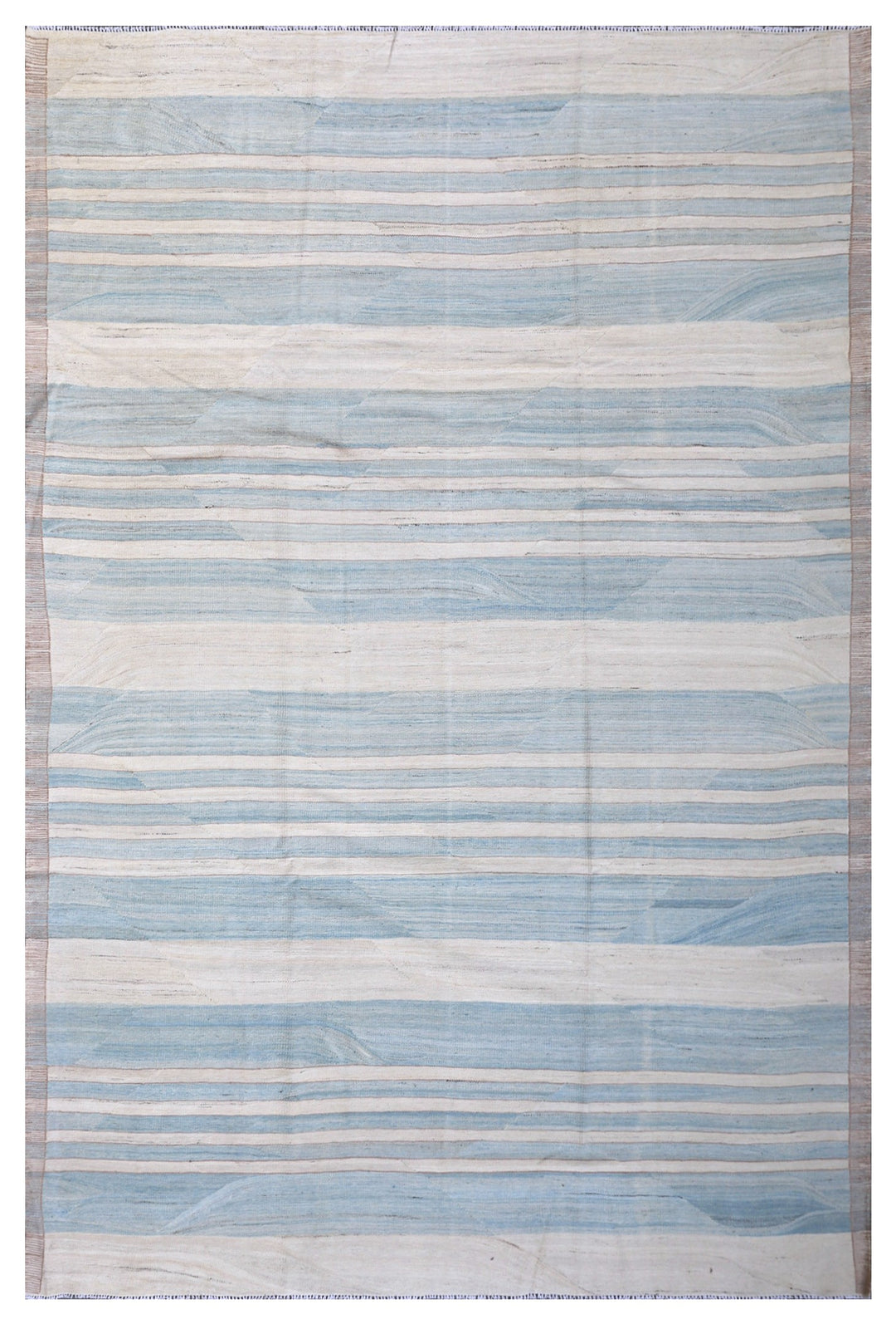 8'x10' Ariana Hand Woven Blue and White Striped Kilim