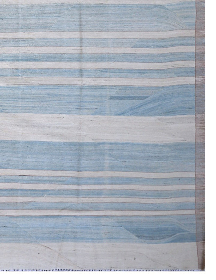 8'x10' Ariana Hand Woven Blue and White Striped Kilim