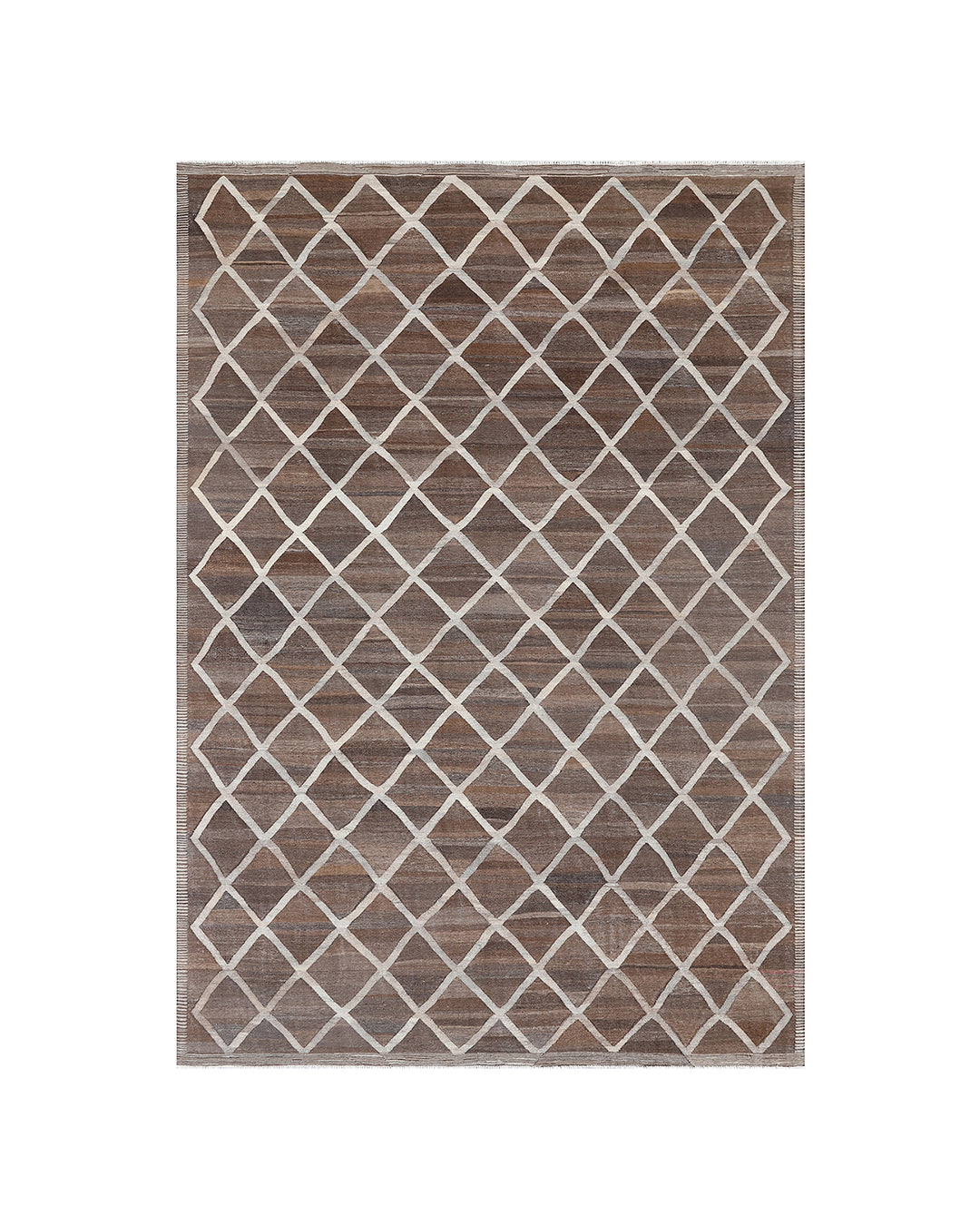 9'x12' Ariana Brown and Grey Geometric Diamond Kilim