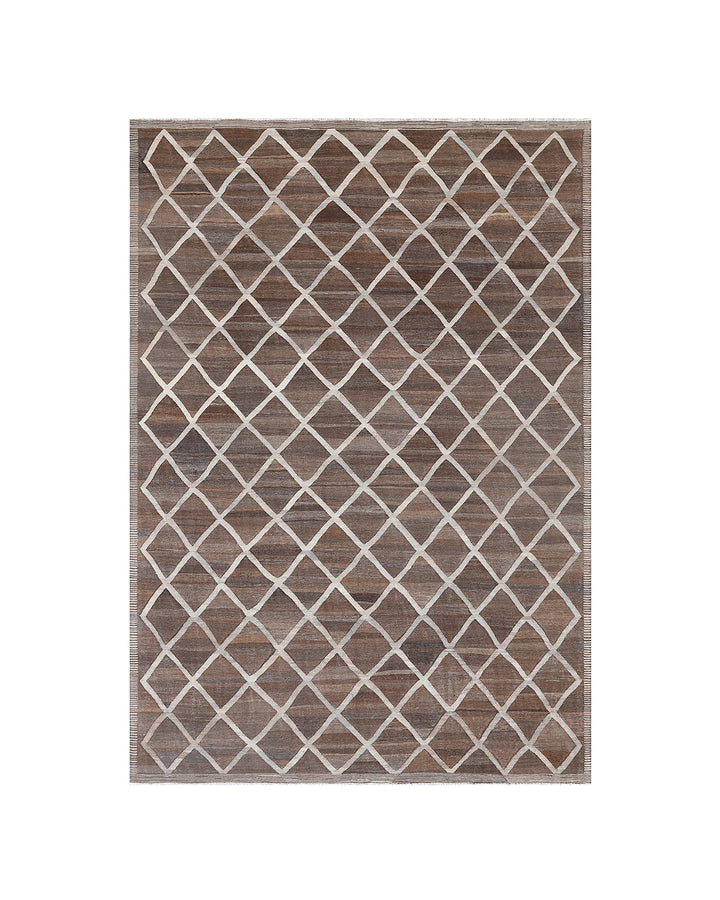 9'x12' Ariana Brown and Grey Geometric Diamond Kilim