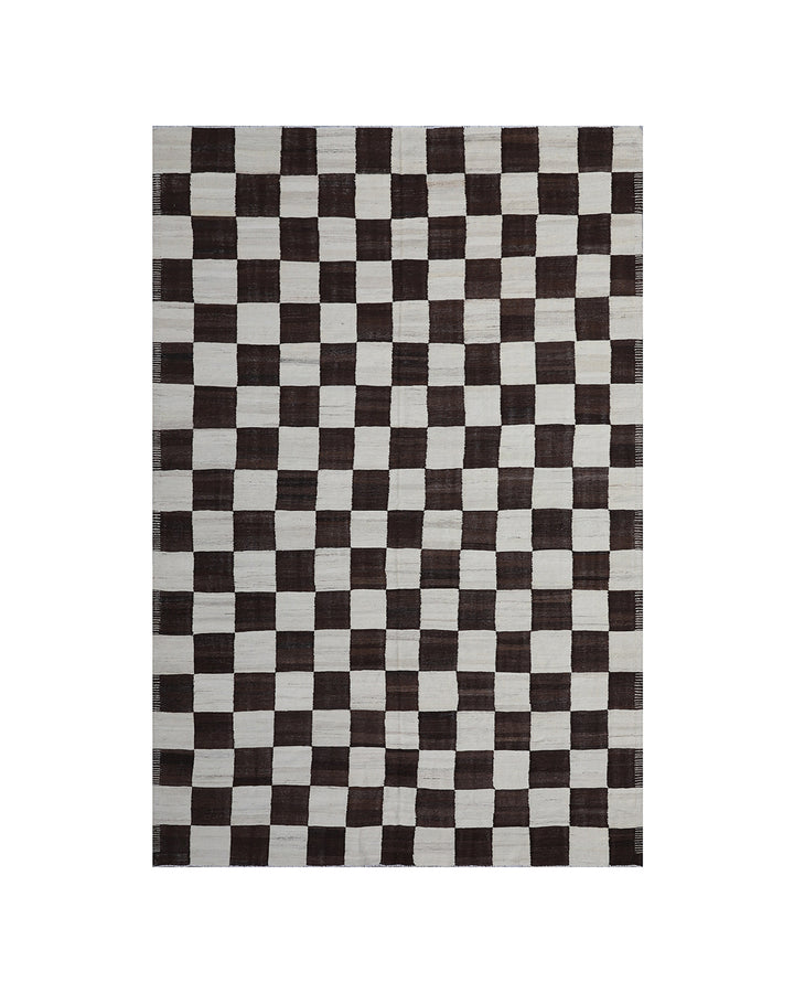 Authentic Ariana Checkered Kilim - Contemporary Earth Tone Design