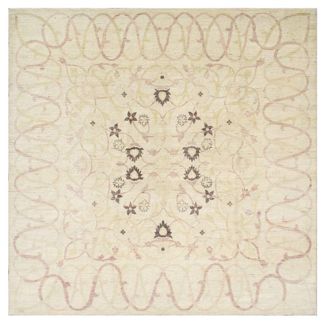 Ariana Floral Square Rug in Ivory and Earth Tones