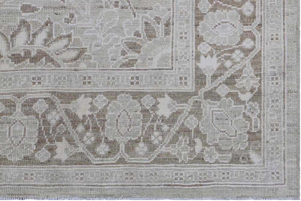 15 Foot Grey Hand-Knotted Tabriz Style Runner with Cotton Highlights