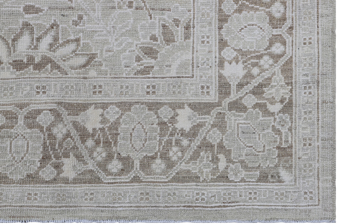 15 Foot Grey Hand-Knotted Tabriz Style Runner with Cotton Highlights