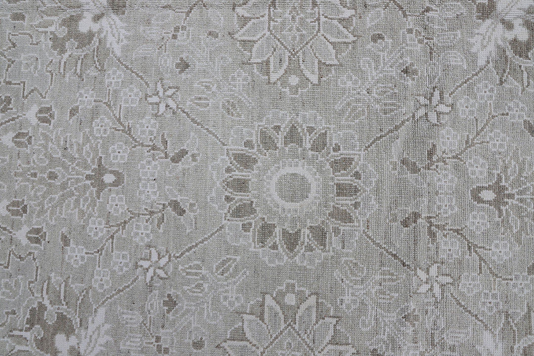 15 Foot Grey Hand-Knotted Tabriz Style Runner with Cotton Highlights