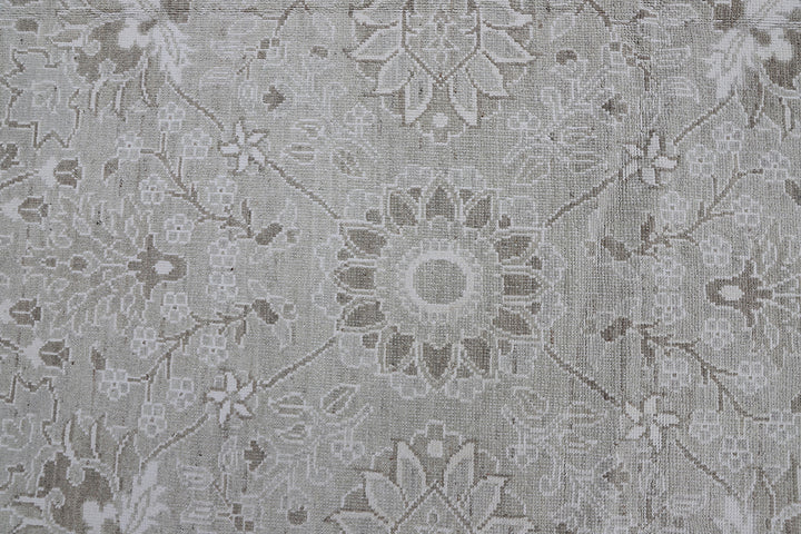 15 Foot Grey Hand-Knotted Tabriz Style Runner with Cotton Highlights